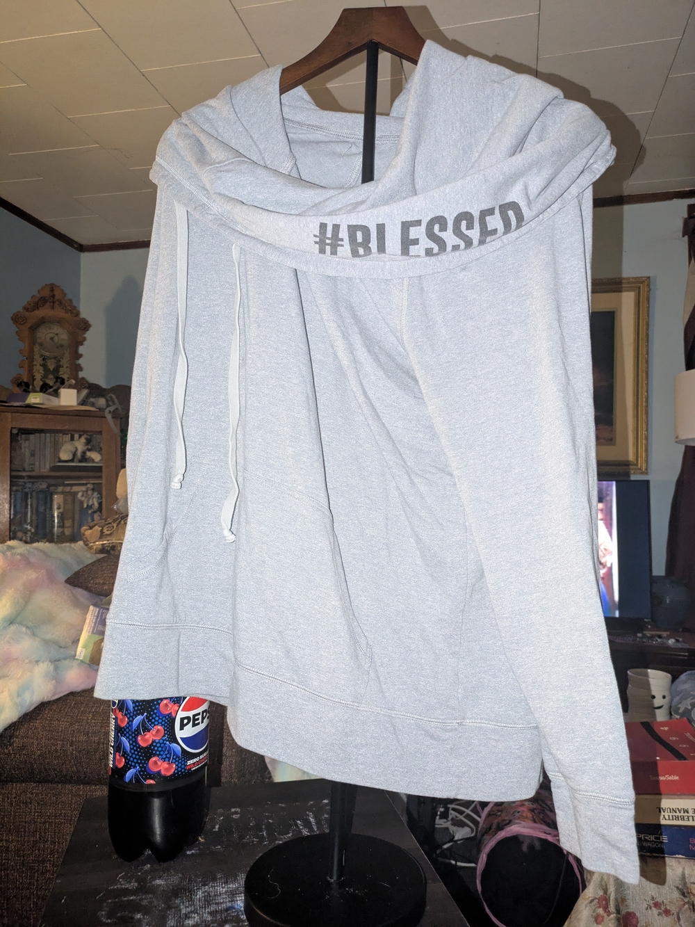 Women's #BLESSED Lightweight Hoodie Sweatshirt - Light Gray By Soho Size Large
